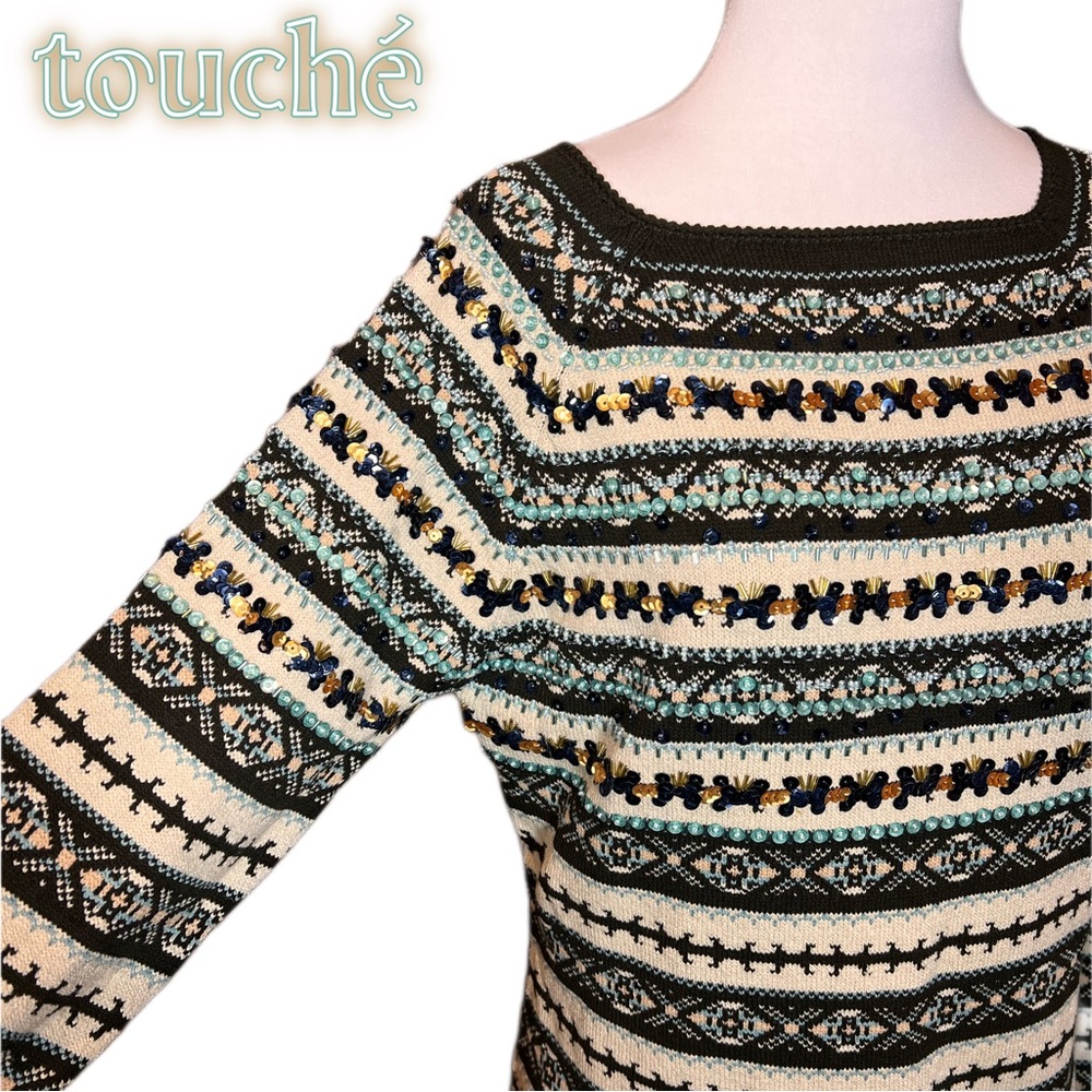 Touché Fair Isle Beaded and Sequined Sweater